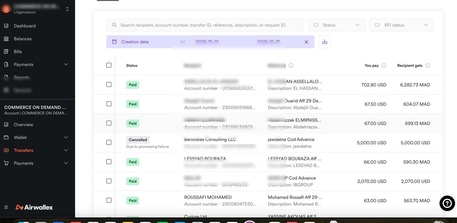 Payoneer payout history — seller remittances