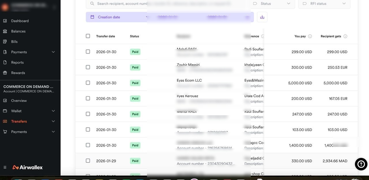 Paid invoice history — periodic payout records